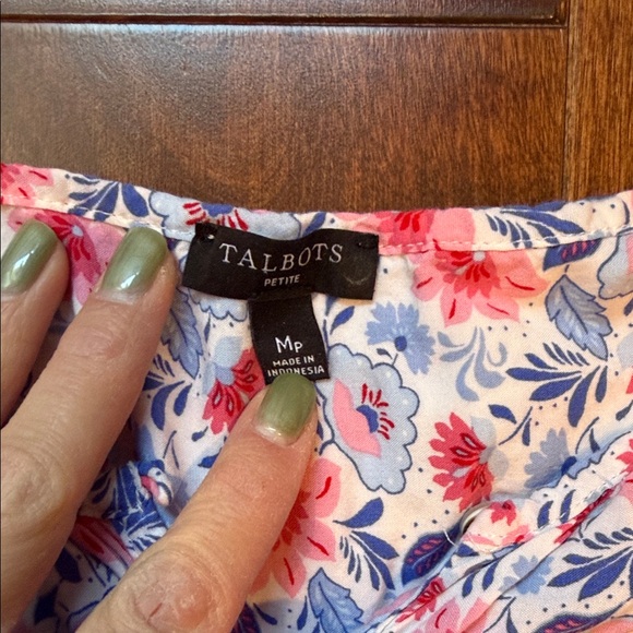 Talbots Pink and Blue Floral Button-Front Blouse - Picture 2 of 3